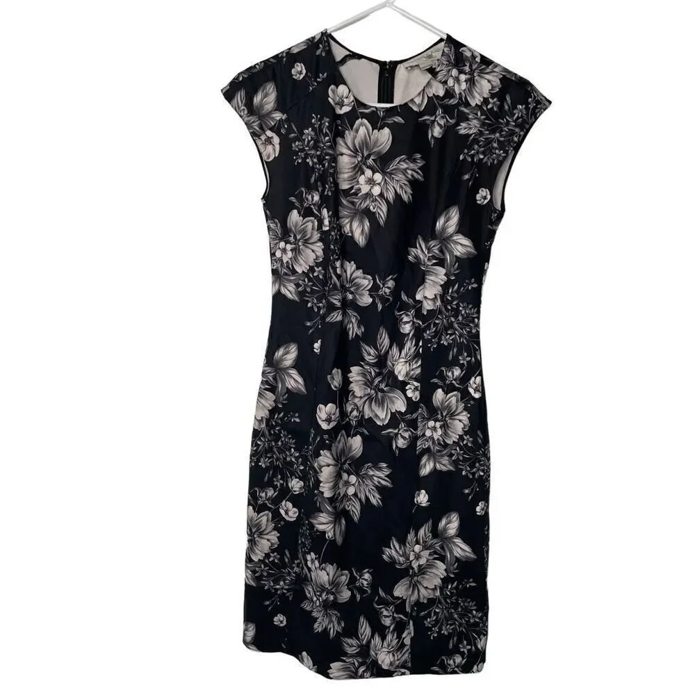 Sachin & Babi Womens Floral Sheath Dress 2 Black White Floral Cap Sleeve Demure